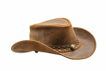Men and Women Brown Genuine Leather Cowboy Western Hat – Classic Western Hat for Outdoor Adventures, Rodeo, Ranch, Country, Hiking, Travel, Festivals, Camping, Road Trips, Horse Riding, Costume, Halloween Parties – Stylis
