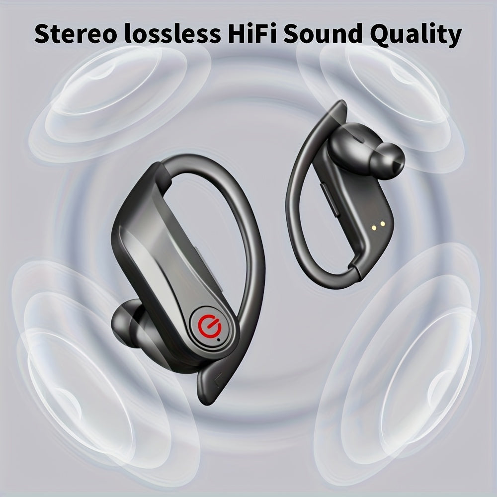 Open-Ear Wireless Earbuds Bluetooth Earbuds with 120-Hour Battery Life Bluetooth 5.4, SportsEarbuds with Built-in Microphone Wireless Charging Case with LED Display Wireless BlackWith Ear Hooks for Workouts, Running, And Gym