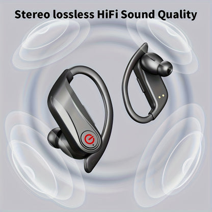 Open-Ear Wireless Earbuds Bluetooth Earbuds with 120-Hour Battery Life Bluetooth 5.4, SportsEarbuds with Built-in Microphone Wireless Charging Case with LED Display Wireless BlackWith Ear Hooks for Workouts, Running, And Gym