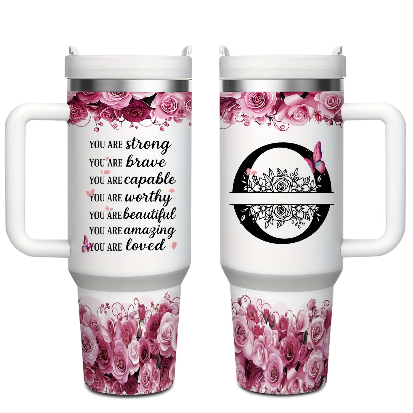 MIKENDA 1pc 40oz "A-Z Custom Letters & Name" Stainless Steel Travel Cup with Lid And Straw. Coffee Cup, Kitchen Drinkware. Great Gift for Women, Friends, Parents.for Mother's Day, Holidays. for Home & Outdoor Use.Halloween &