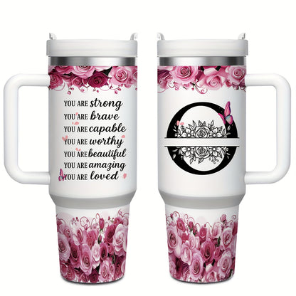 MIKENDA 1pc 40oz "A-Z Custom Letters & Name" Stainless Steel Travel Cup with Lid And Straw. Coffee Cup, Kitchen Drinkware. Great Gift for Women, Friends, Parents.for Mother's Day, Holidays. for Home & Outdoor Use.Halloween &