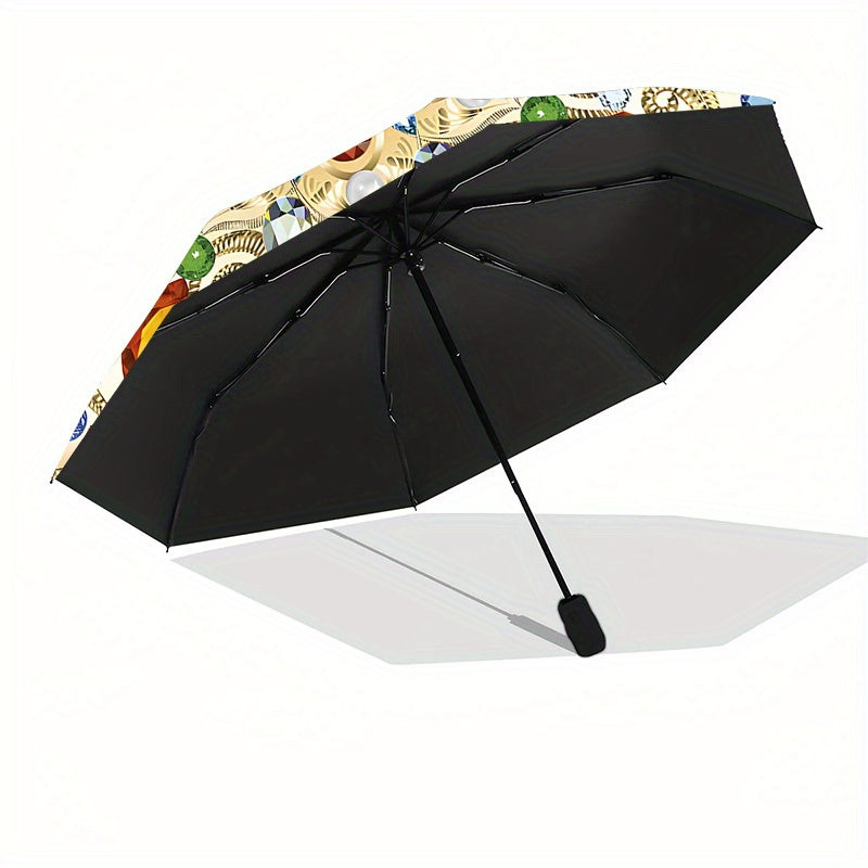 Automatic Open/Close Umbrella with Floral Pattern - Elegant Golden, Blue, Red, Green, White, Black, - Compact Folding Design, All-Season Portable Umbrella for Women & Men, Ideal Gift for Birthdays, Anniversaries, Travel - Aut