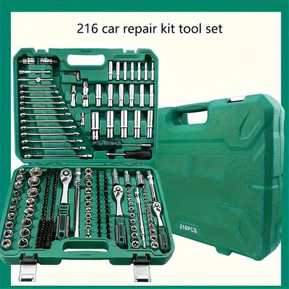 899/216/53PCS Or 230/65PCS Updated Tool Set, MechanicTool Kits for Auto Repair And Household Mechanical Tool Kit for Car Bike Repair Tools, 1/2 *1/4" 3/8 "drive Depth And Standard Sockets, Ratchet Torque Wrench Screwdriver So