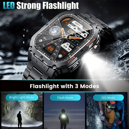 LIGE Smart Watch for Men with Flashlight, 2.13-inch Amoled Display, Smartwatch with 100+ Sports Modes, Monitor, IPX8, Multifunctional Smart Watch for iPhone and Android, Black, 2 Straps, Fitness Tracking Watch, Sleek Watch De
