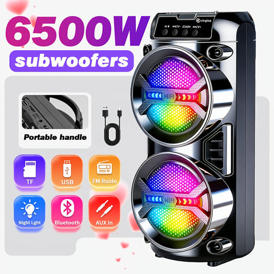 6500W Bass Outdoor Wireless Speaker, Portable Wireless Speaker, Built-in Rechargeable Battery, Dual Bass Speakers For Powerful Deep Bass Stereo, High-volume Party Sound System, The Best Valentine'S Day Gift For Your Partner