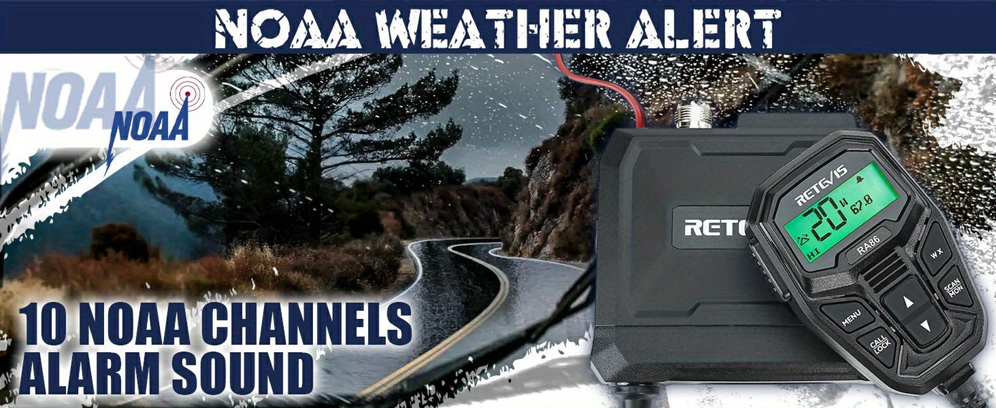 Retevis RA86 GMRS Mobile Radio with Antenna, NOAA Weather Alert, Repeater Channels, Dual Speaker, Off-Road Overlanding for JEEP Tractor Gear, Long Range Two-Way Radio with Integrated Microphone, Emergency Communication, Rugge