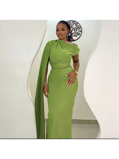 Women's Slim Fit Single Shoulder Dress - Elegant Strapless Diagonal Collar Long Evening Gown Suitable for Weddings, Galas, Proms - Year-Round Formal Dress