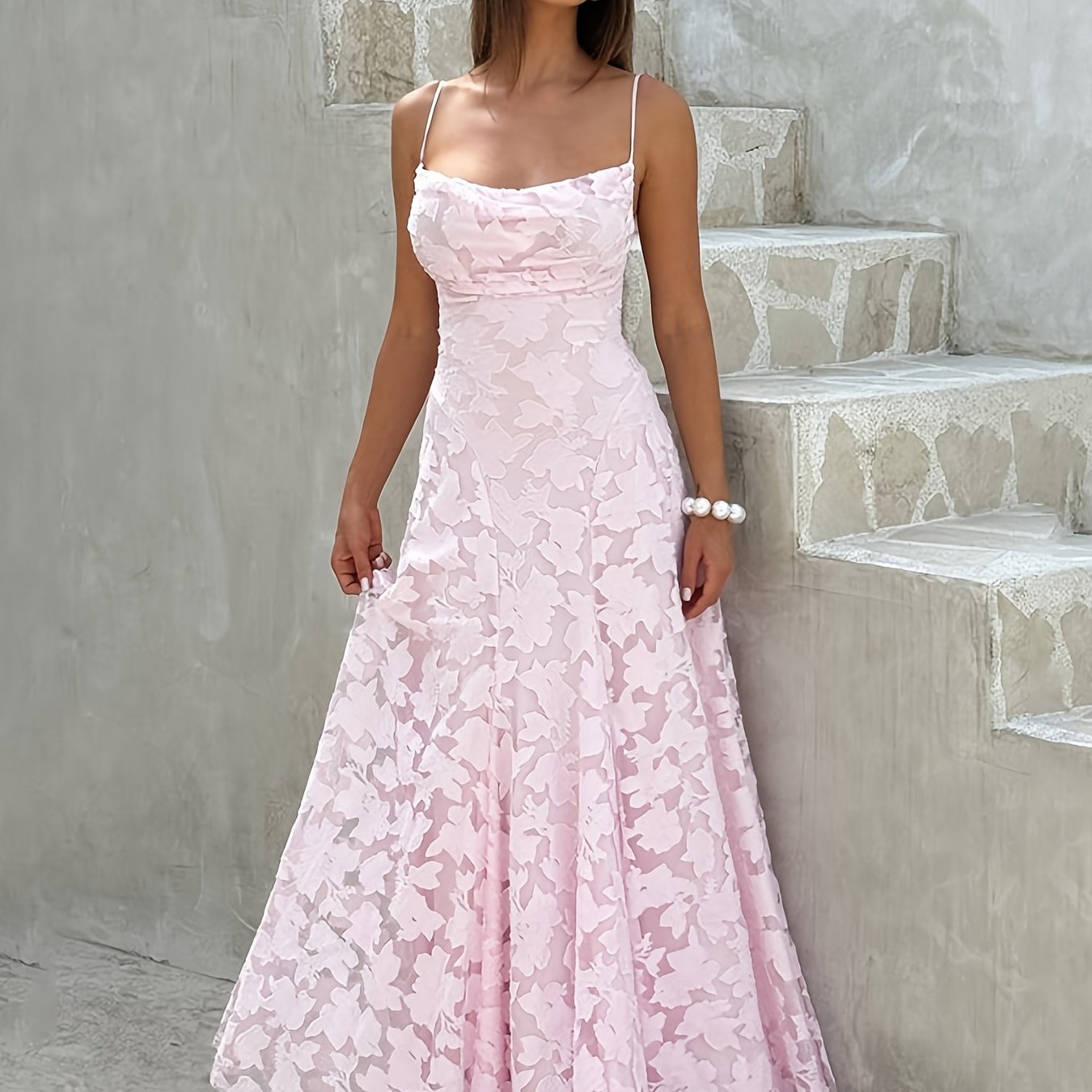 Elegant -Line Maxi Dress - Spaghetti Strap Square Neck Ruched Back Crisscross Suspender Dress, Solid Color Formal Party Wedding Guest Gown, Slim-Fit European Luxury Evening Dress for Spring/Summer (Machine Washable)
