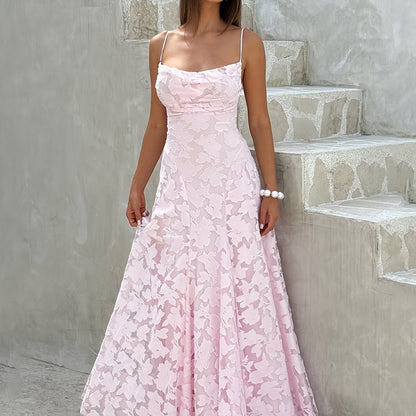 Elegant -Line Maxi Dress - Spaghetti Strap Square Neck Ruched Back Crisscross Suspender Dress, Solid Color Formal Party Wedding Guest Gown, Slim-Fit European Luxury Evening Dress for Spring/Summer (Machine Washable)