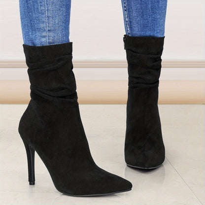 Women's Long Leg Knee High Boots for Autumn and Winter 2025, New Style for Women with Pointed Toes, Fine Heels, and Wrinkled Middle Heels, Women Shoes