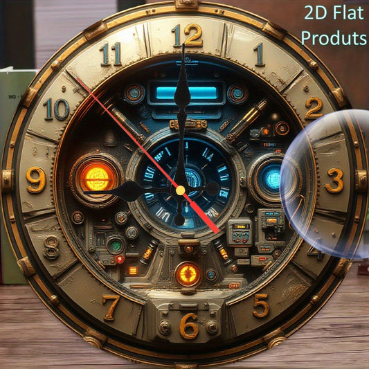 2D Flat, InkBloomsc 10inch Retro Steampunk Wall Clock - Retro Wood-Imitation Design with Gears and Pipes, Silent Non-Ticking Battery Operated (AA Batteries Not Included), Modern Living Room Home Decor, Durable Craftsmanship