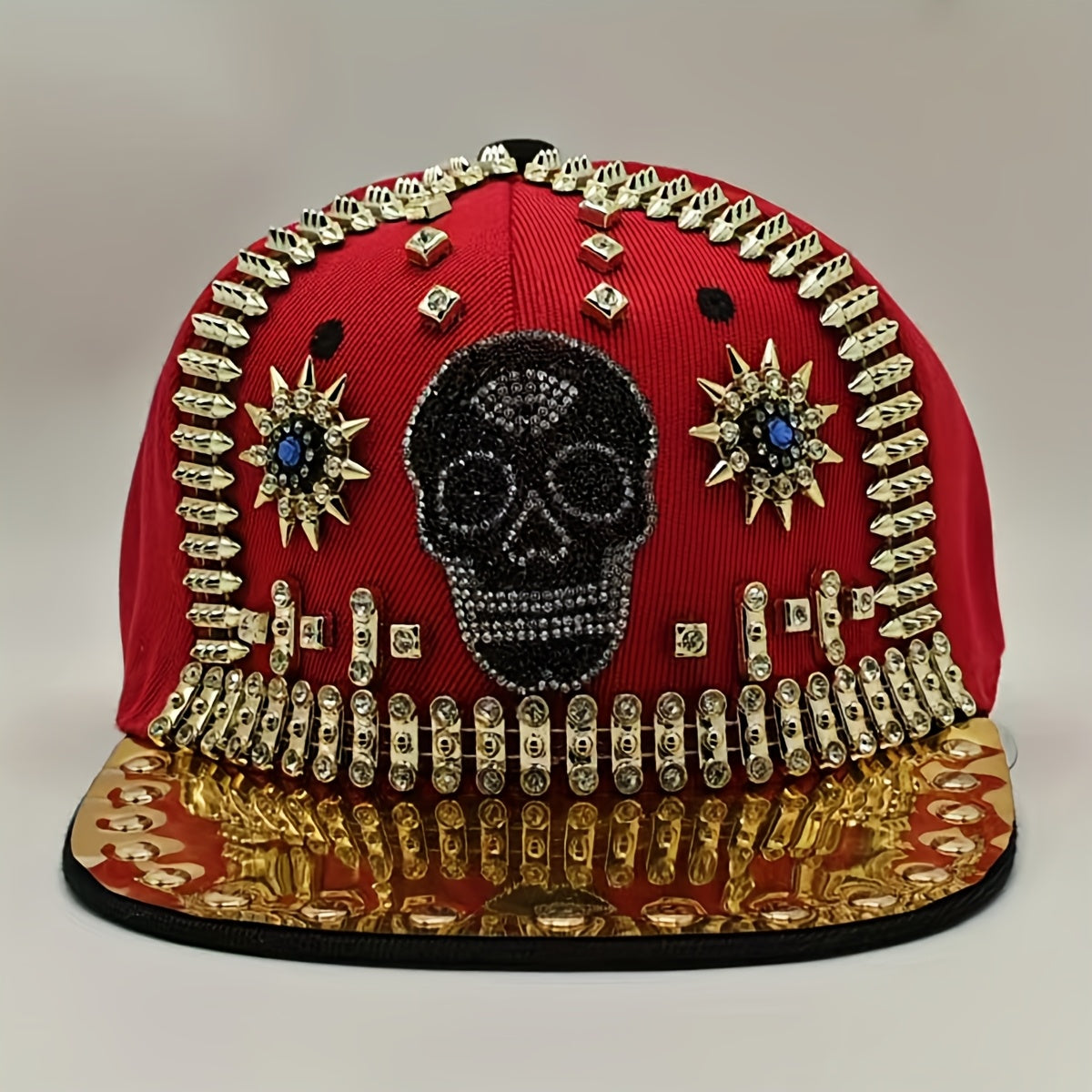 1pc Shiny Rhinestone Skull Baseball Cap Adjustable Breathable Hip-Hop Party Hat Outdoor Cool Fashion Sun Hat