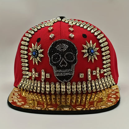 1pc Shiny Rhinestone Skull Baseball Cap Adjustable Breathable Hip-Hop Party Hat Outdoor Cool Fashion Sun Hat