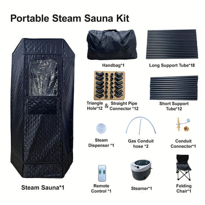 Hexagonal Sauna Room - Portable Sauna Box - Foldable Spa 1.06gal Steamer - Full Size Personal Sauna For Relaxation - Sauna Tent For Home - Remote Control & Folding Chair - 15 Levels