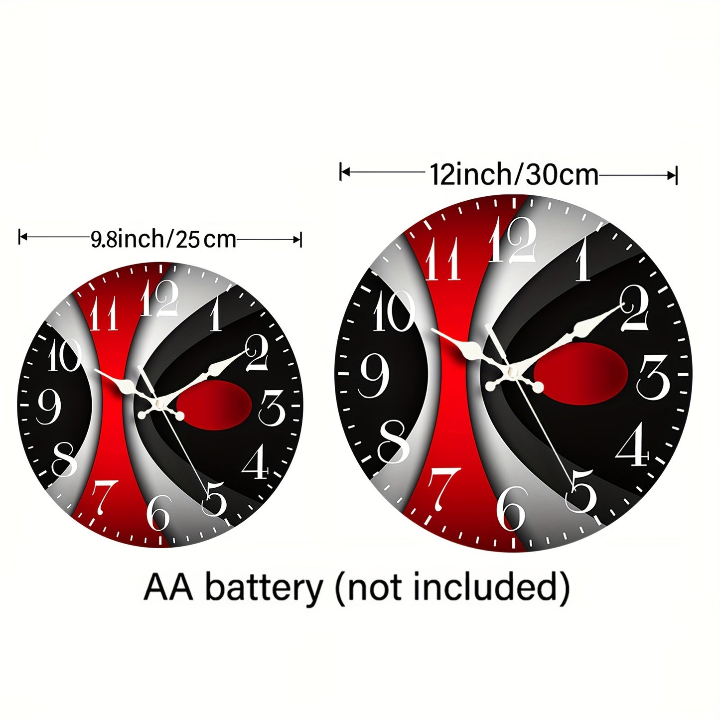 1-Pack JFHT Modern Large Round Wall Clock with Black & Red Face, White Hands & Black Numerals - Minimalist Silent Non-Ticking ( Not Included) - Easy-to-Read Large Face for Living Room, Bedroom, Office Decor - Black/Red/White