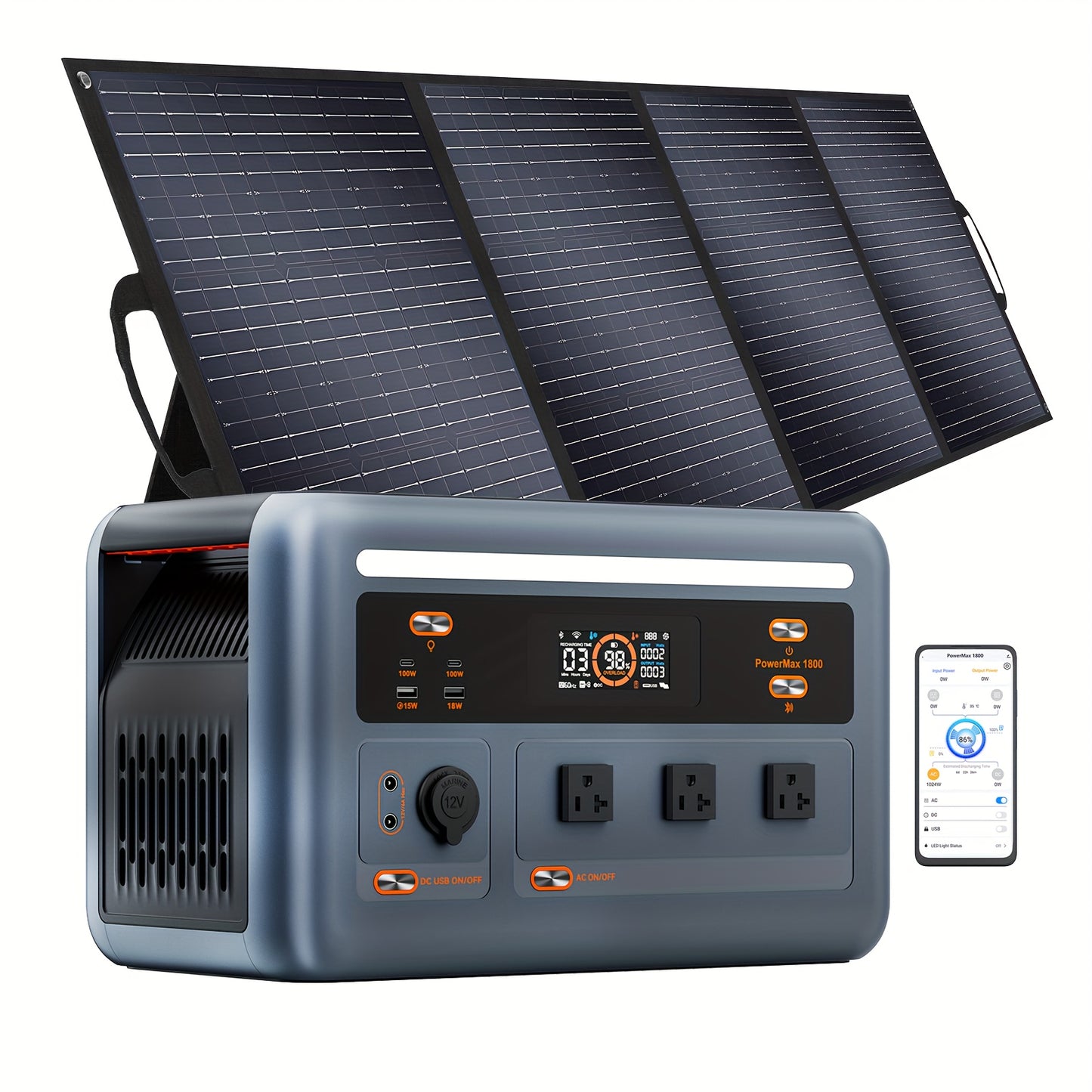 OSCAL PowerMax 1800 Power Station with 200W Solar Panel, 1024Wh Solar Generator, 800W Fast Charging, APP Control Battery Backup for Home, Camping & RVs, Portable Power Station with Solar Panel, Solar Generator with Panels Inc