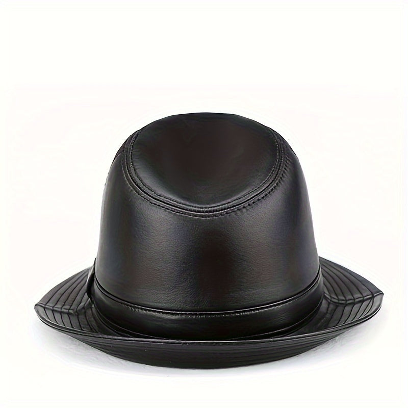 Men's Genuine Sheepskin Fedora Hat- Black, British Jazz Style, Ideal for Spring and Autumn, Non-Washable