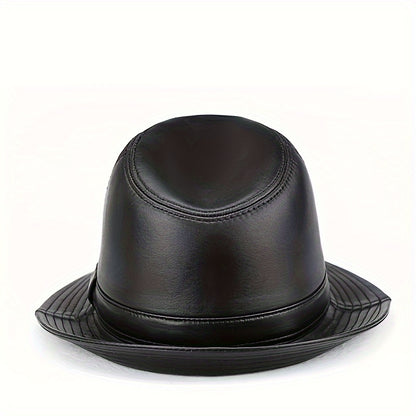 Men's Genuine Sheepskin Fedora Hat- Black, British Jazz Style, Ideal for Spring and Autumn, Non-Washable