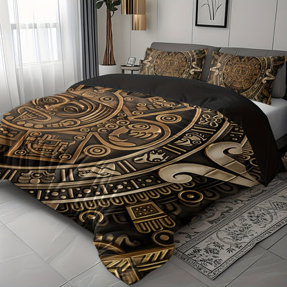 3pcs Comfortable Vintage Civilization Pattern Duvet Cover Set Soft High-Definition Digital Print Perfect Gift Soft, Breathable 100% Polyester All-Season, Family And Friends Gift Machine Washable (1 Duvet Cover + 2 Pillowcases