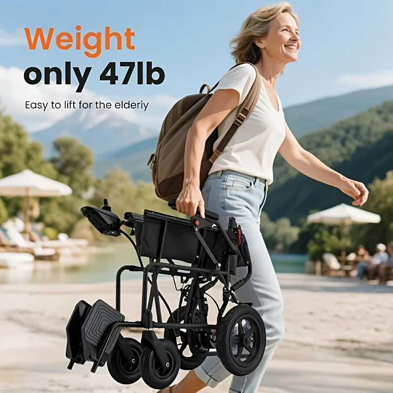 Foldable Electric Wheelchair for Adults, Light Duty Electric Wheelchair with 500W Dual Motors, Storage Bag, 18 Mile Long Range, Weighing Only 47lb, All-Terrain Electric Wheelchair for Seniors, Black
