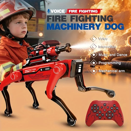 AI Voice-Interactive Robot DogIt Is A Red Fire-fighting Style Robot Dog with An Attractive Appearance And High Quality. It Supports Dual Control Via Remote Control And Mobile APP, Comes with Intelligent Patrolling And Functio