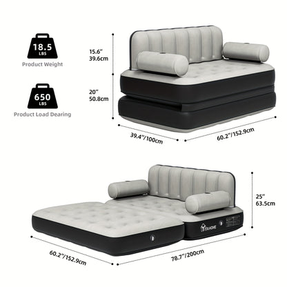 Inflatable Air Sofa Bed 2-in-1 Backrest Couch Airbed W/Headboard And External Pump, Portable Convertible Blow Up Bed Mattress W/Storage Bag, Sofa W/Build-in Cup Holders Arm, For Home, Outdoor Camping And Guests, Living Room F