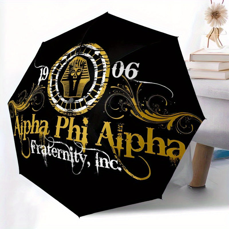 Alpha Phi Alpha Fraternity Umbrella - Black & Golden Greek Letters (αφά) with Year Symbols, Automatic Open/Close, 8-Rib Heavy-Duty Canopy - Elegant Fraternity Gift for Members, Birthday, Anniversary - Elegant Everyday Carr