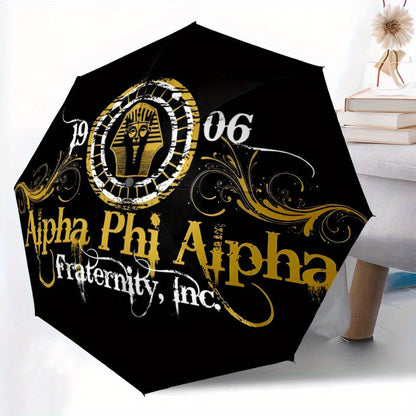 Alpha Phi Alpha Fraternity Umbrella - Black & Golden Greek Letters (αφά) with Year Symbols, Automatic Open/Close, 8-Rib Heavy-Duty Canopy - Elegant Fraternity Gift for Members, Birthday, Anniversary - Elegant Everyday Carr
