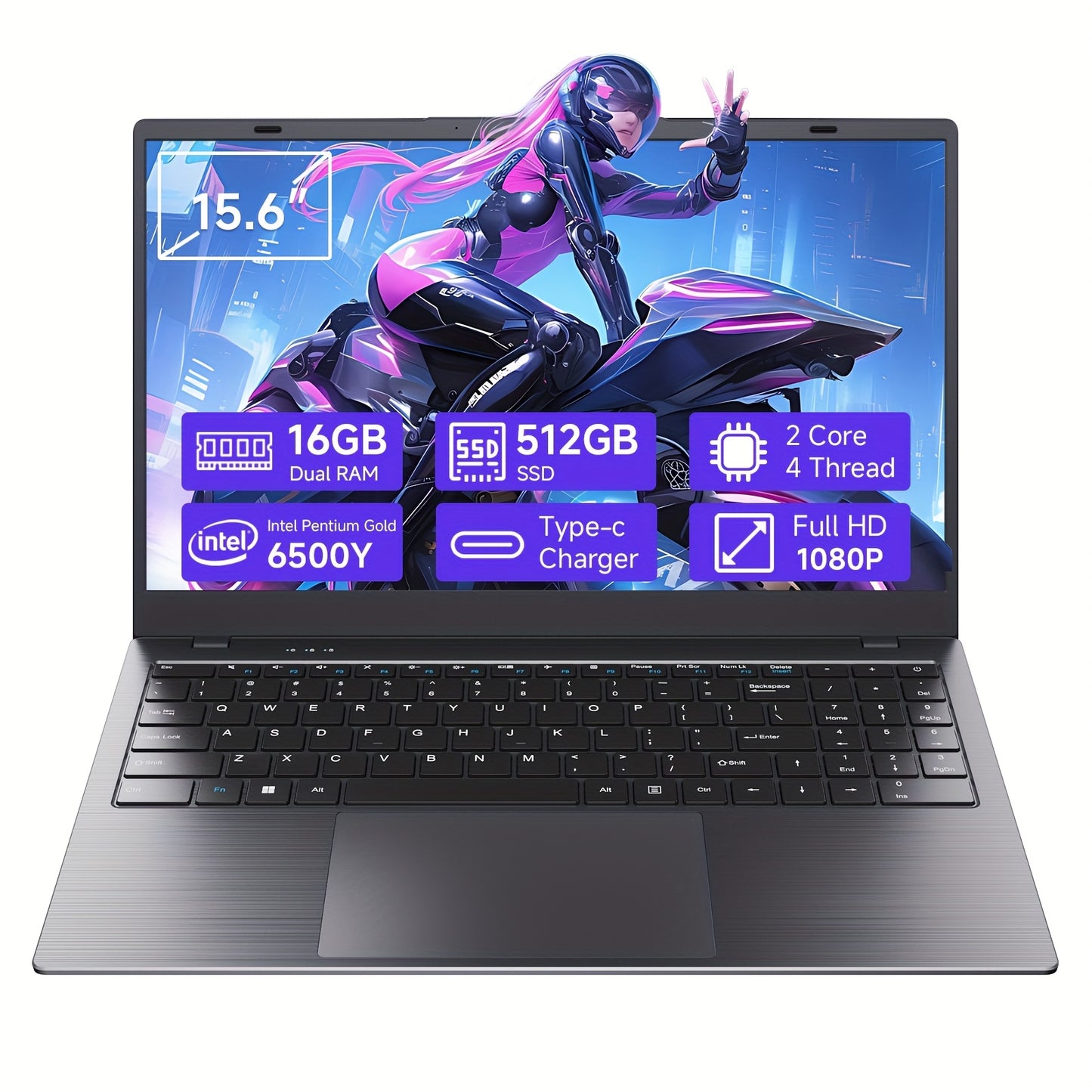 RNRUO 15.6-inch New Ultra-thin Laptop with Pentium 6500Y Processor, 8GB RAM SO-DIMM * 2 256GB SSD, Supports Dual Screen 4K High-definition Resolution, Stereo Four Speakers, TYPE-C Charging And PD Fast Charging, Rich Computer