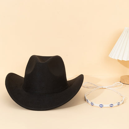 1pc Unisex Western Cowboy Hat with Blue Embellished Band - Lightweight All-Season Detachable Decorative Hat for Outdoor Travel, Parties & Festivals