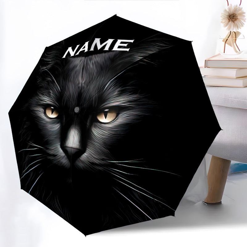 Personalized Black Cat Umbrella with Name/Text/Logo - British Shorthair Design, Open/Close, Portable Folding Umbrella for &, Umbrella With Long Handle, Umbrella With Cover, Umbrella With Handle, Inverted Umbrella Heavy Duty W