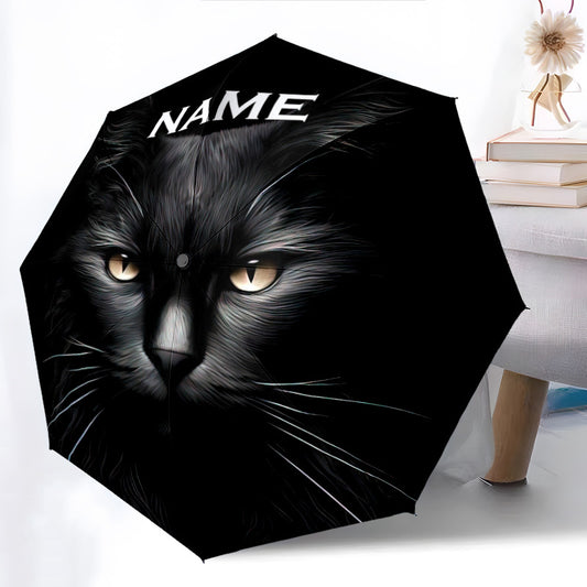 Personalized Black Cat Umbrella with Name/Text/Logo - British Shorthair Design, Open/Close, Portable Folding Umbrella for &, Umbrella With Long Handle, Umbrella With Cover, Umbrella With Handle, Inverted Umbrella Heavy Duty W