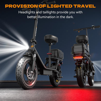 Hisent Adult Electric Scooter- 20 Mph, 740W Peak Motor, 10Ah/15Ah Lithium Battery, 15-40 Mile Range, 14 Foldable With Seat And Storage Box, Dual Suspension, Dual Brake System, Ample Storage, Alloy Steel Frame Durable, Commute
