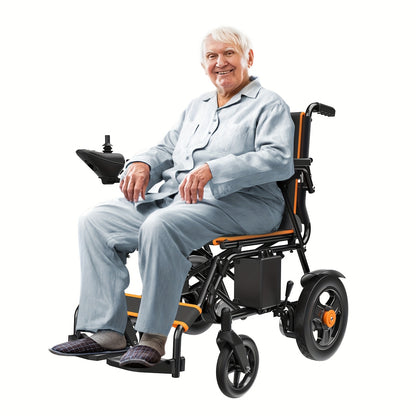 KERDOM Smart Folding Electric Wheelchair (Adult/Senior Model) - The Perfect Gift for Parents! 15+ Miles Range, 12AH Battery, 360° Joystick, All-Terrain Mobility, One-Key Folding (Black/Orange Dual Color)