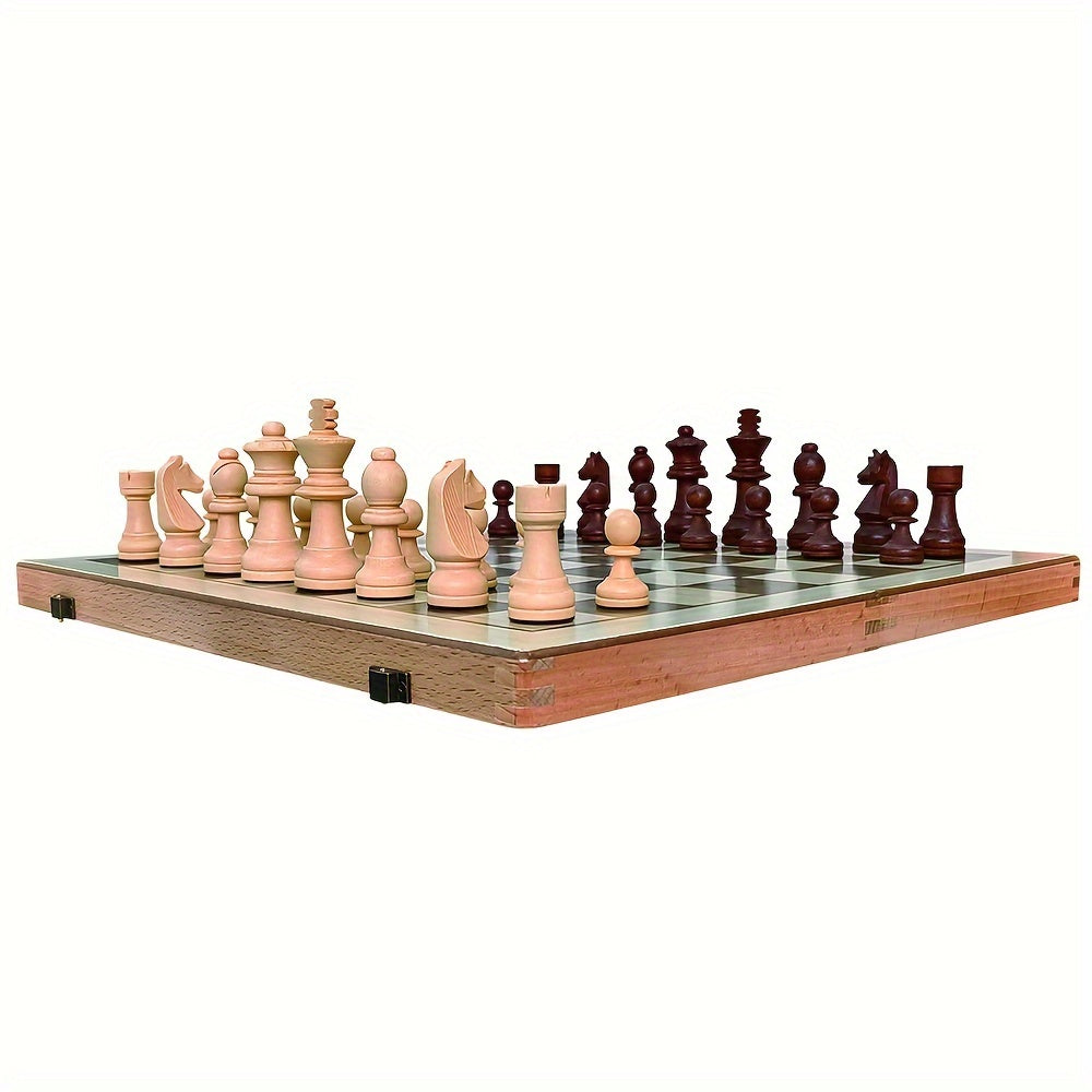 1pc Limited Edition 30.5cm Large Wooden Chess and Checkers Set - Foldable Strategy Game with Exquisite Board and German Knight Staunton Pieces, Portable and Durable Storage Box - For Chess & Checkers Enthusiasts - Perfect Gif