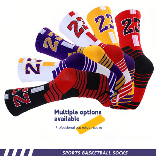 Number 23 Star Theme Sports Socks - 4 Pairs Men's Random Colors - Unique Style - Casual Athletic Socks, Youth - Unisex, College Sweat-Absorbent Breathable Non-Slip Trendy Minimalist Sporty Style
