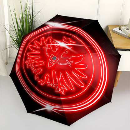 Frankfurt Neon Sign Automatic Folding Umbrella - 8-Rib Durable Windproof Design, Portable Travel Umbrella with Vibrant Red & White Neon Artwork, Compact & Lightweight for Commuting, Gifts, Commuting Umbrella, Stylish Umbrella