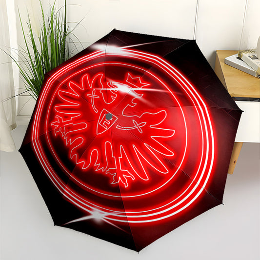 Frankfurt Neon Sign Automatic Folding Umbrella - 8-Rib Durable Windproof Design, Portable Travel Umbrella with Vibrant Red & White Neon Artwork, Compact & Lightweight for Commuting, Gifts, Commuting Umbrella, Stylish Umbrella