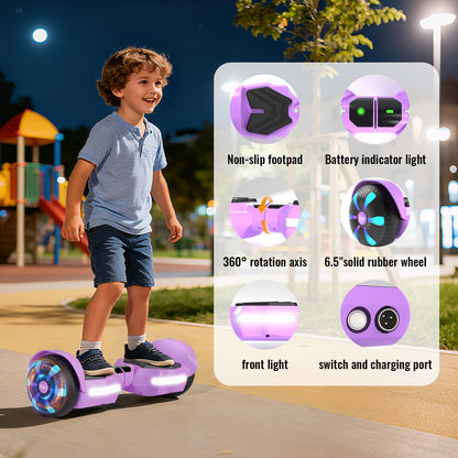Balance Scooter with Colorful Lights, Long Battery Life, a Maximum Load of 220 Pounds, Suitable for Children And People Aged 4 And Above. K1 in Purple.