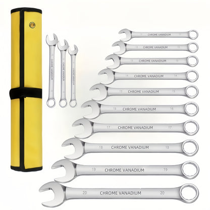 [Dual-Use Wrench Set] 10pcs Dual-Use Wrench Set, Metric and Standard Sizes, Ergonomic Grip for Daily Life Needs, Suitable for Car, Bicycle, Motorcycle, and Sailboat Maintenance, Metal Material, Mechanical Operation, No Batter