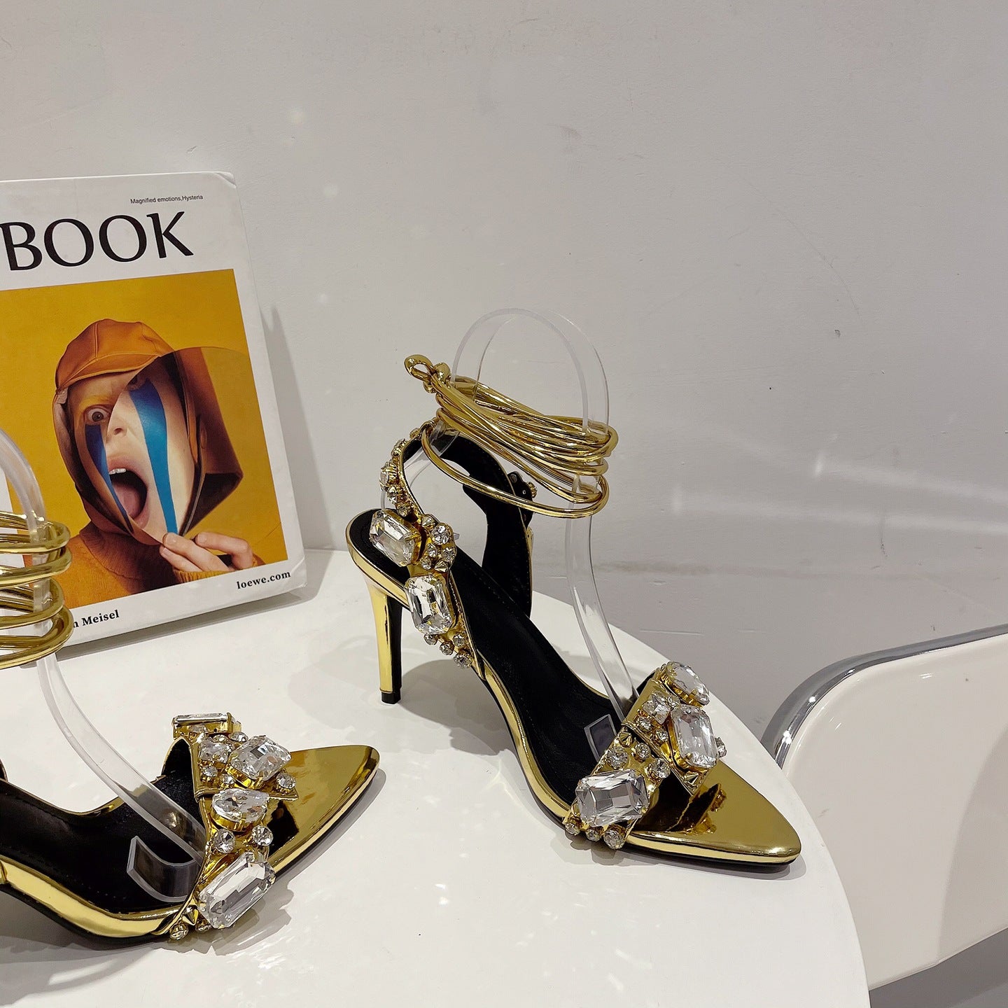 Women'S Rhinestone-Adorned Cross Strap Open-Toe High Heel Sandals - Ultra-High Stiletto Heels, PU Cover Upper & Lining, European & American Style Elegant Party & Formal Dress Shoes with Cushioned Insole, Durable Rubber Sole -