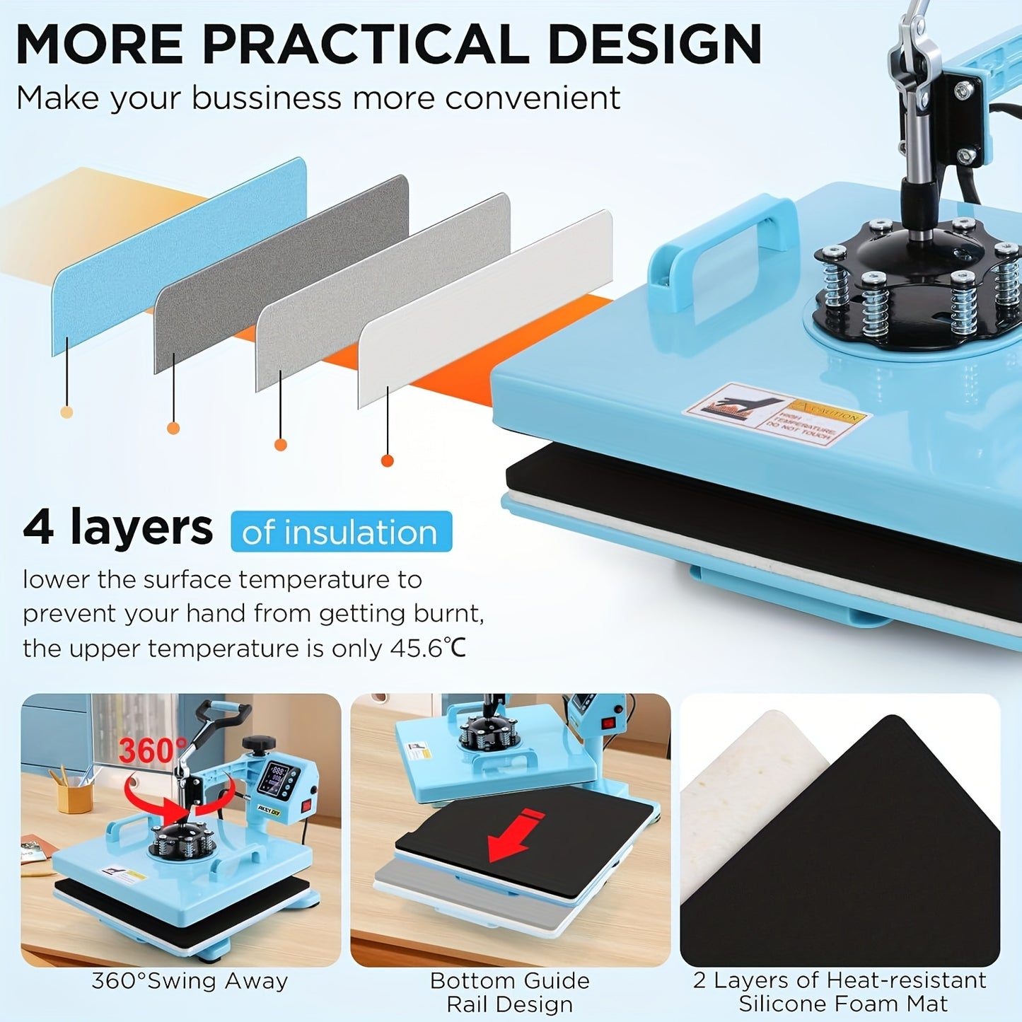 15x15 Inch 5-in-1 Set Heat Press Machine for Everything Transfers, Swing Away Press Machine for T Shirt, Bags, Pillows, Plates(6" And 8"), Tumblers, Mugs, Cups, Hats And Caps(5.5"x3") - Hat Heat Press - 3in 1 Can Only Press H