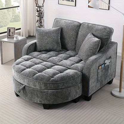 Modern Green Chaise Sofa Bed with Storage Footrest & Cushions - Space-Saving Convertible Couch, Foam-Padded Cushioning, Engineered Frame, Easy Assembly for Small Apartments, Living Room & Bedroom Furniture