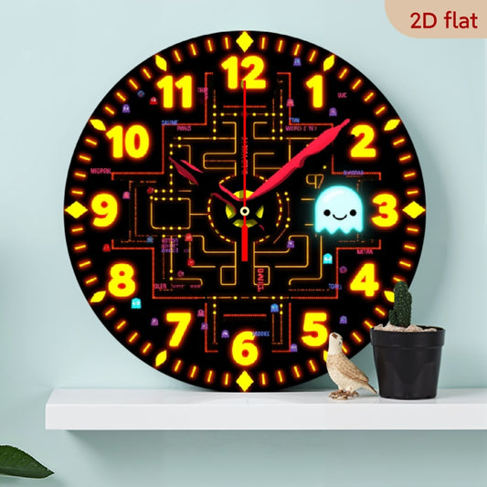 Wall clock, Vintage Clock Room Decor10 Inch Retro Arcade Wall Clock - Distressed Antique Wooden Silent Quartz Movement, Vintage Gaming Theme with Pixel Art Classic Icons, Battery Operated (AA Not Included) for Home Office Dec