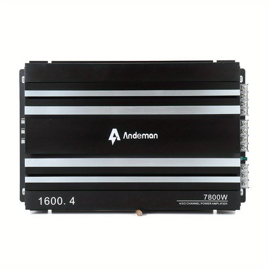 Andeman 7800W Car Audio Amplifier, 4-Channel High Power Car Sound System, Aluminum Alloy, Polished Surface, Hardwired Power Supply, for Car Sound Upgrade, Without Battery