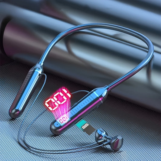 Long Lasting Battery Earbuds All-Day Audio Playback, 5.3 Wireless Neckband Headphones with Digital Charge Display, C Charge, Magnetic Suction Earphones for Sports, Running, Music, Workout, Headset In Ear with Mic Noise Cancel