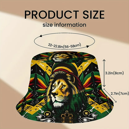 1pc Jamaican Lion Design Bucket Hat - Vibrant Rastafarian Colors, Wide Brim Sun Protection for Men & Women, Outdoor Fishing, Beach, Golf, Hiking - Reggae Festival Accessory with Lion Face Graphic, Beach Hat, Fishing Hat, Bold