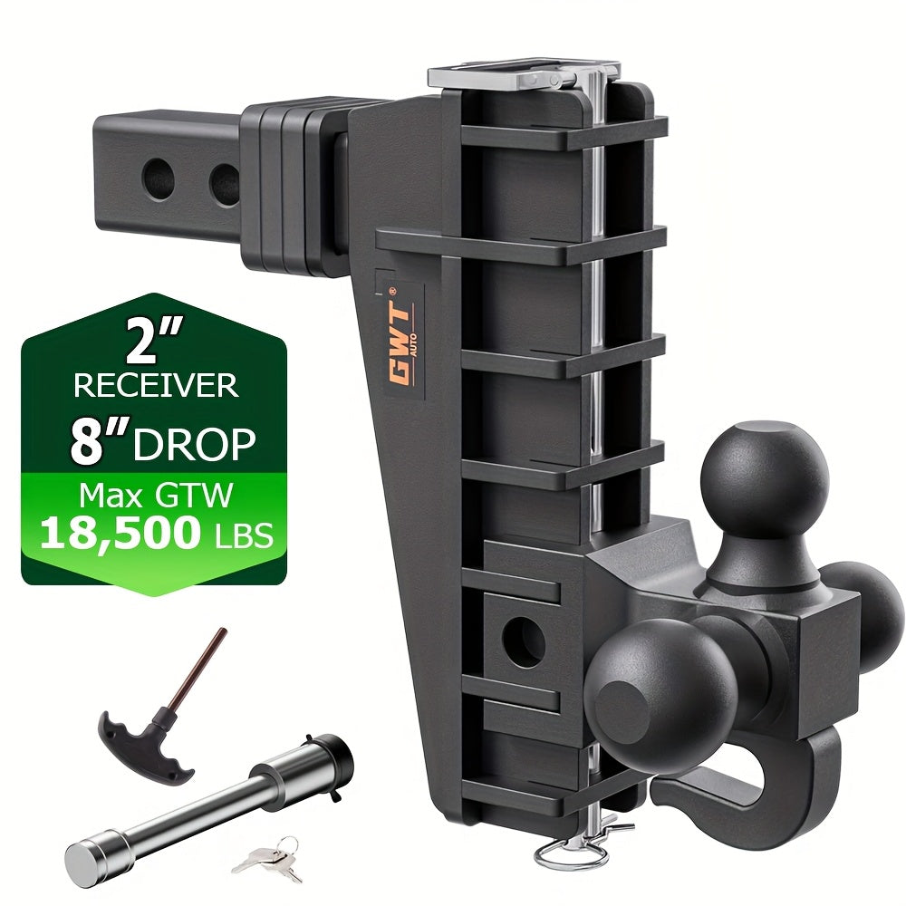 Class 3 Heavy Duty Adjustable Trailer Hitch with Hook - Tri-Ball 1-7/8" 2" 2-5/16" Tow Ball Mount, 6"/8" Drop Hitch, 17000 LBS GTW for Trucks - Universal Fit, Easy Installation & Solid Ball Mount