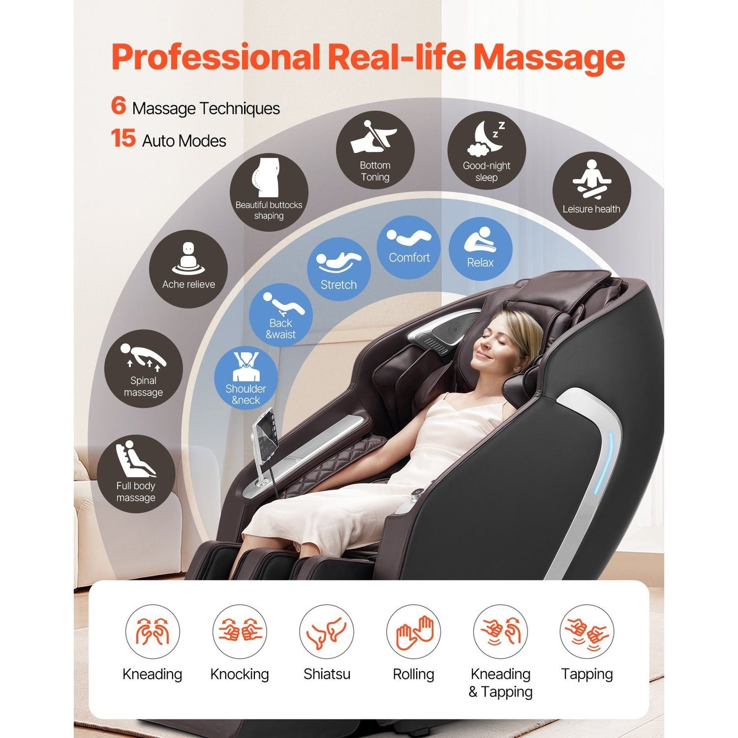 VEVOR Massage Chair, 4D Full Body Zero Gravity Recliner with SL Track, Yoga Stretch, AI Voice Control, Heat, Foot Roller, Retractable Pedal, 36 Airbags, LCD, Armrest Controls, Rolling Base