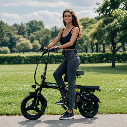 740W Electric Bike, 45 Miles Of Range, 14-inch Folding Electric Bike, Suitable for Teenagers And Adults, 20 Miles Of Speed, Removable Battery, Double Disc Brakes, Front And Rear Suspension, Suitable for Urban Travel, Shopping